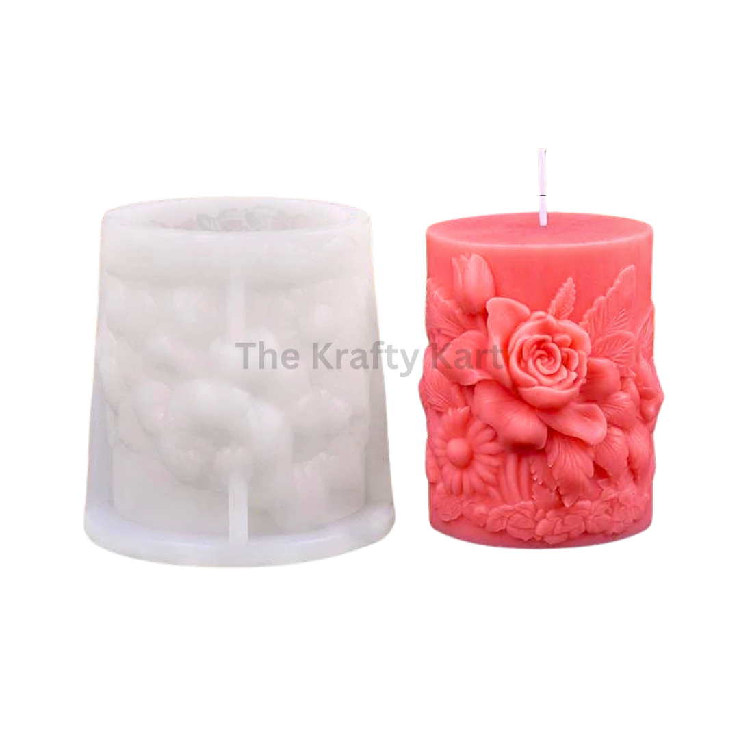 Rose Pillar Succulent Flower Candle Mould