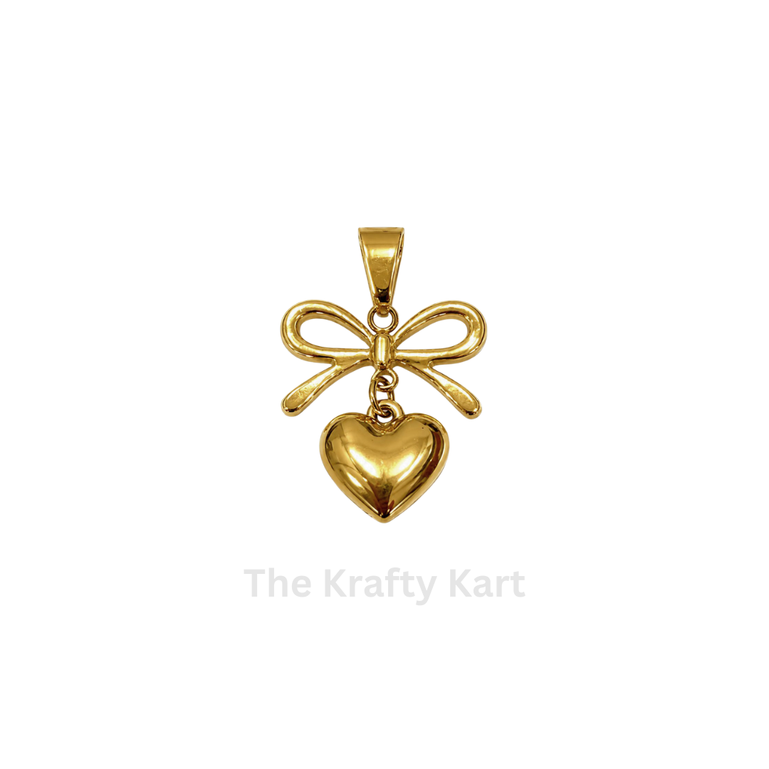 Anti-Tarnish Heart & Bow Charm Pendant