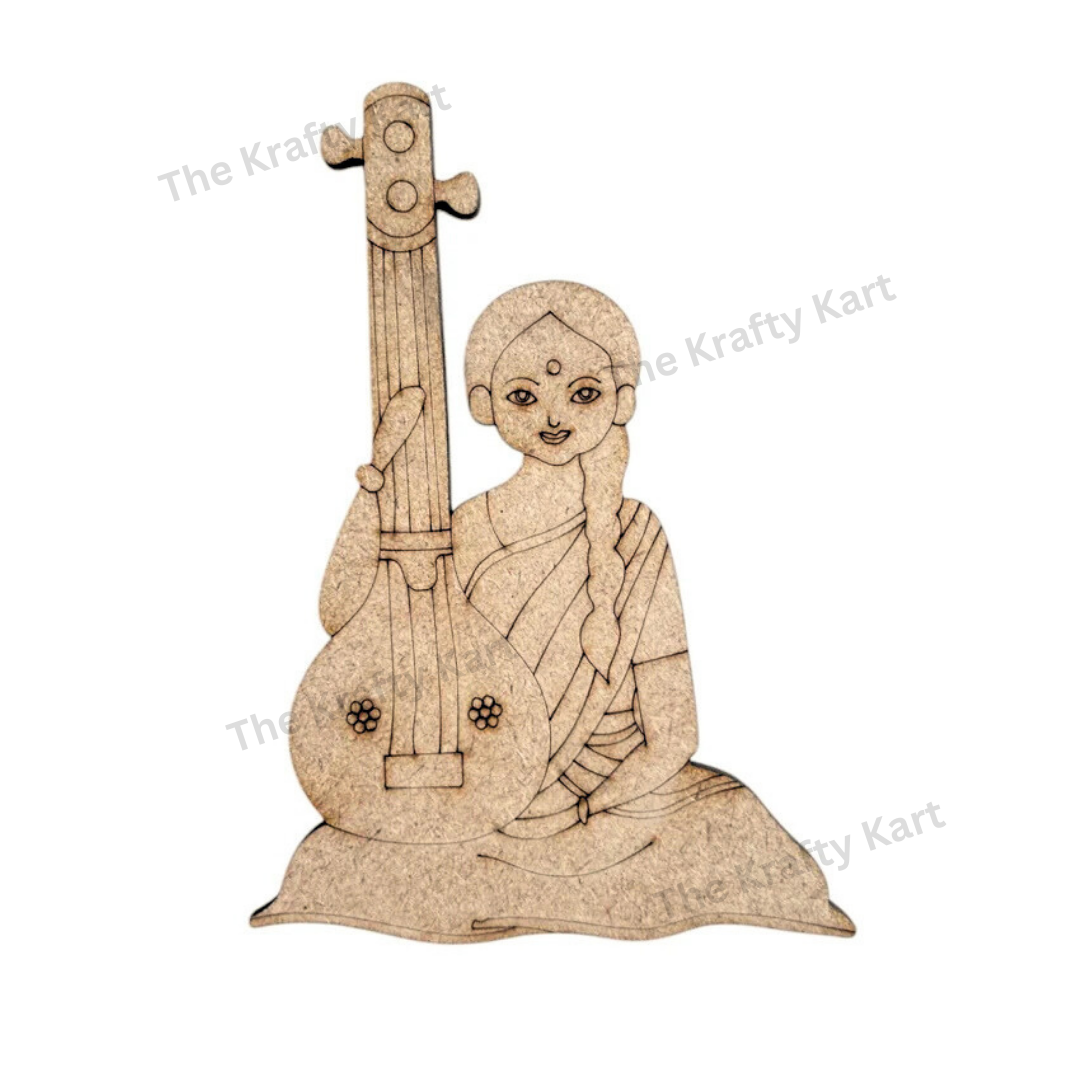 Pre Marked Woman With Sitar Mdf  (A)