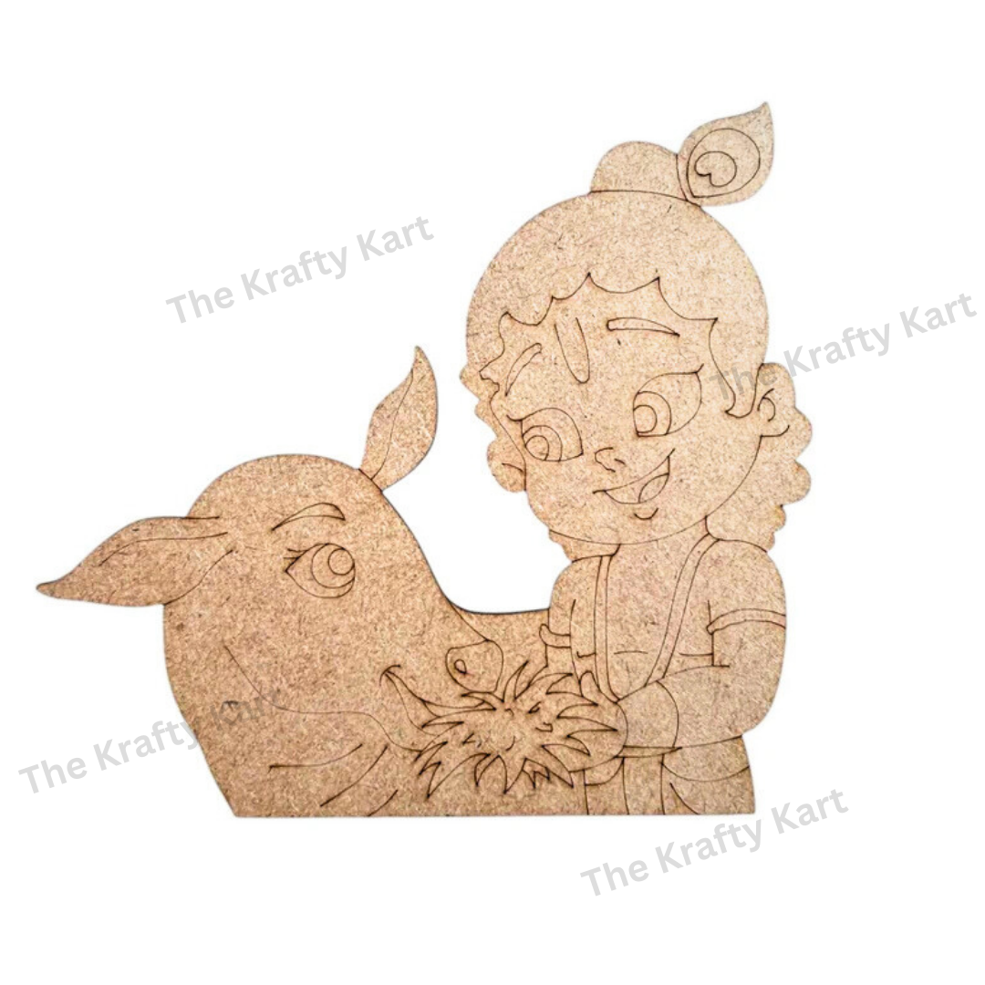 Pre Marked Krishna With Cow Mdf