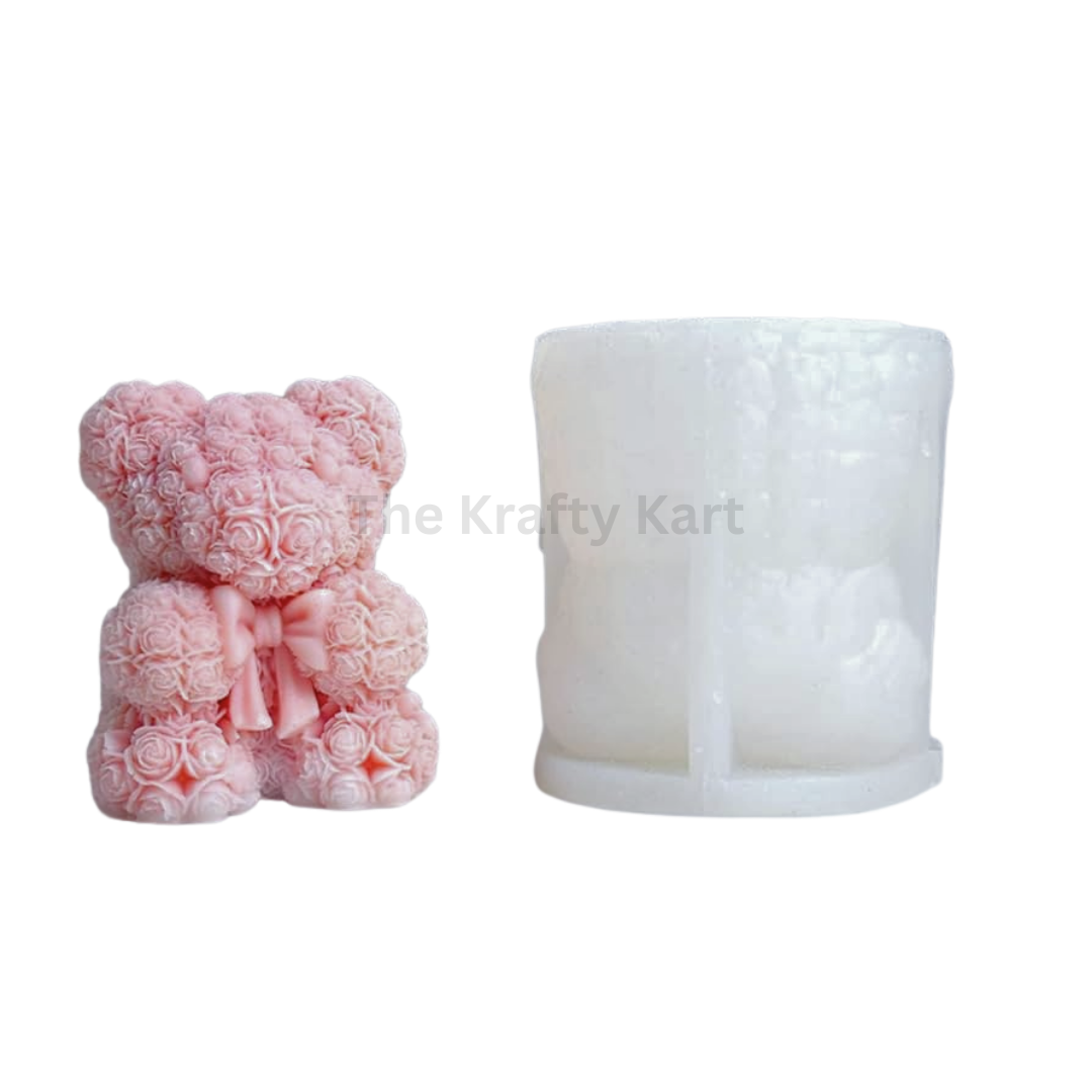 3D Rose Teddy With Bow Candle Mould