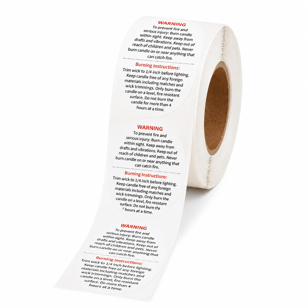 Round Candle Warning & Burning Instruction Sticker Roll