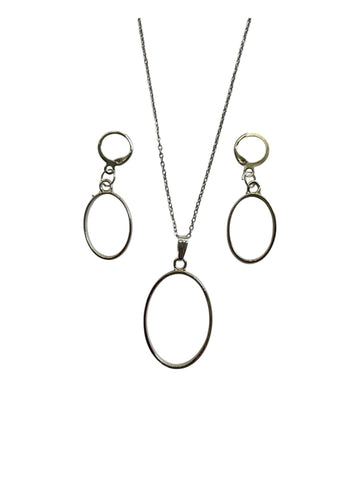 BIG PENDANT & EARRING SET (SILVER)